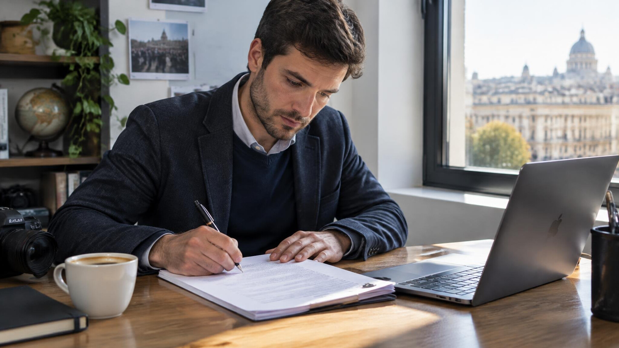 Journalist writing notes for a news report