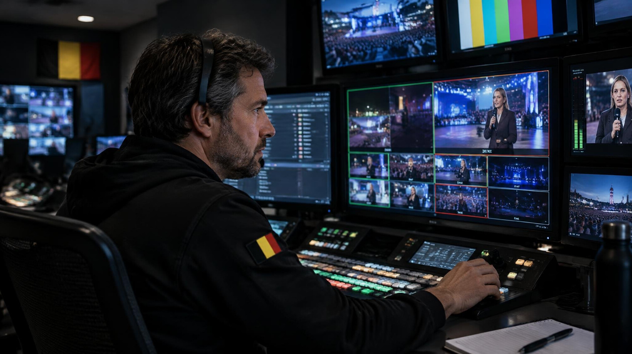 Technical director working in a broadcast control room